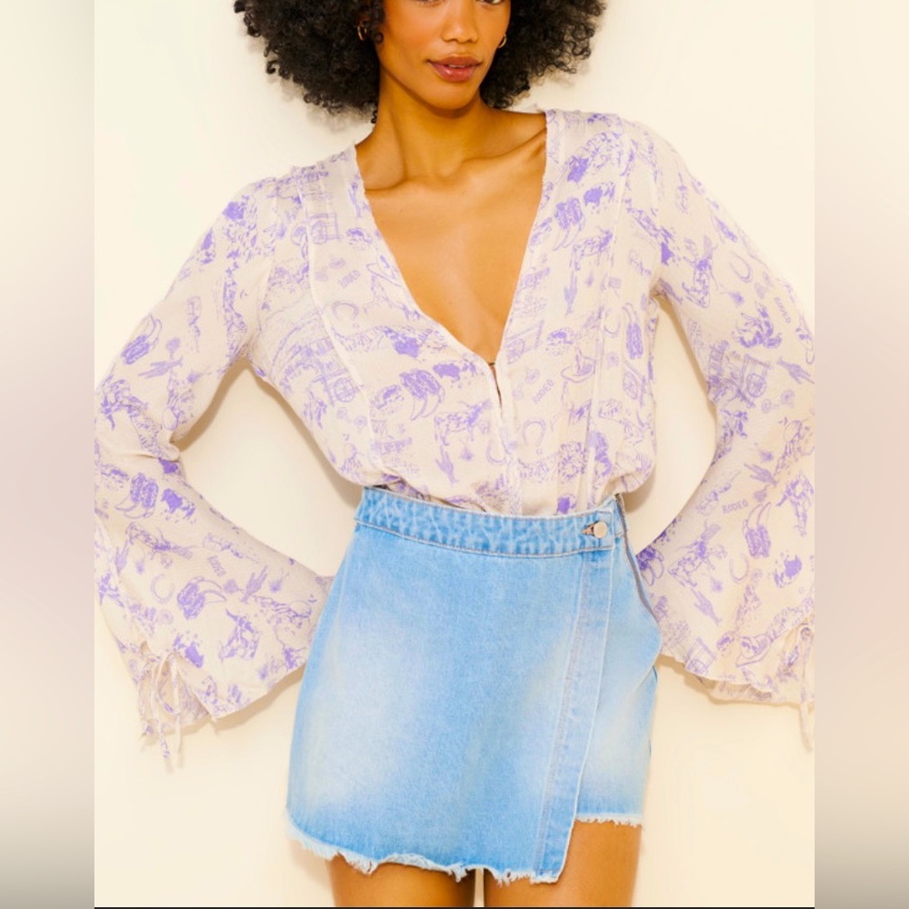 Free People Everything's Rosy Bodysuit TEA COMBO WESTERN TOILE Neutral NWOT XS